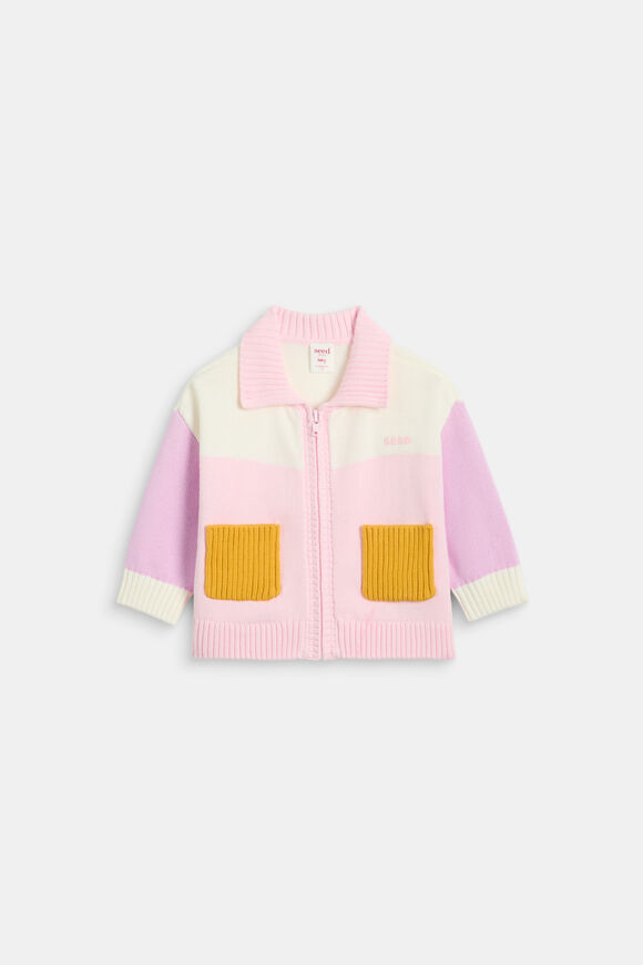Colour Block Cardigan  Pink Lemonade  hi-res