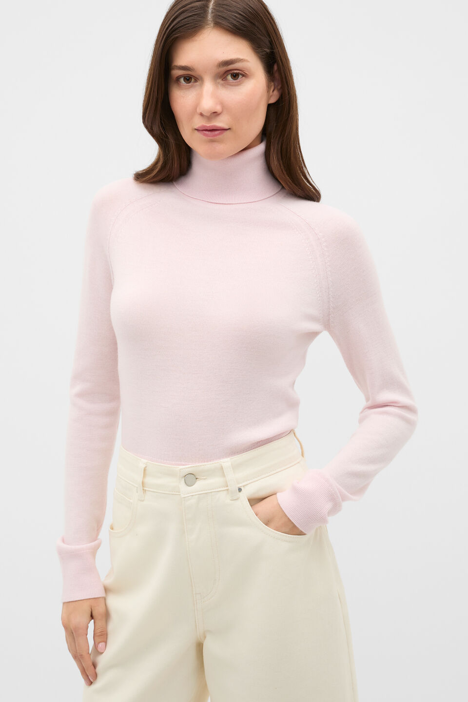 Merino Roll Neck Raglan Knit  Primrose