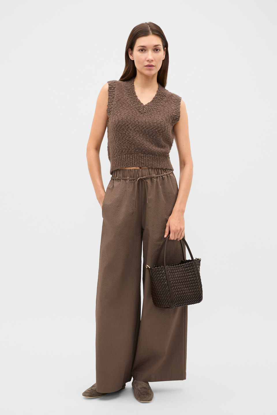 Textured Knit Vest  Chestnut