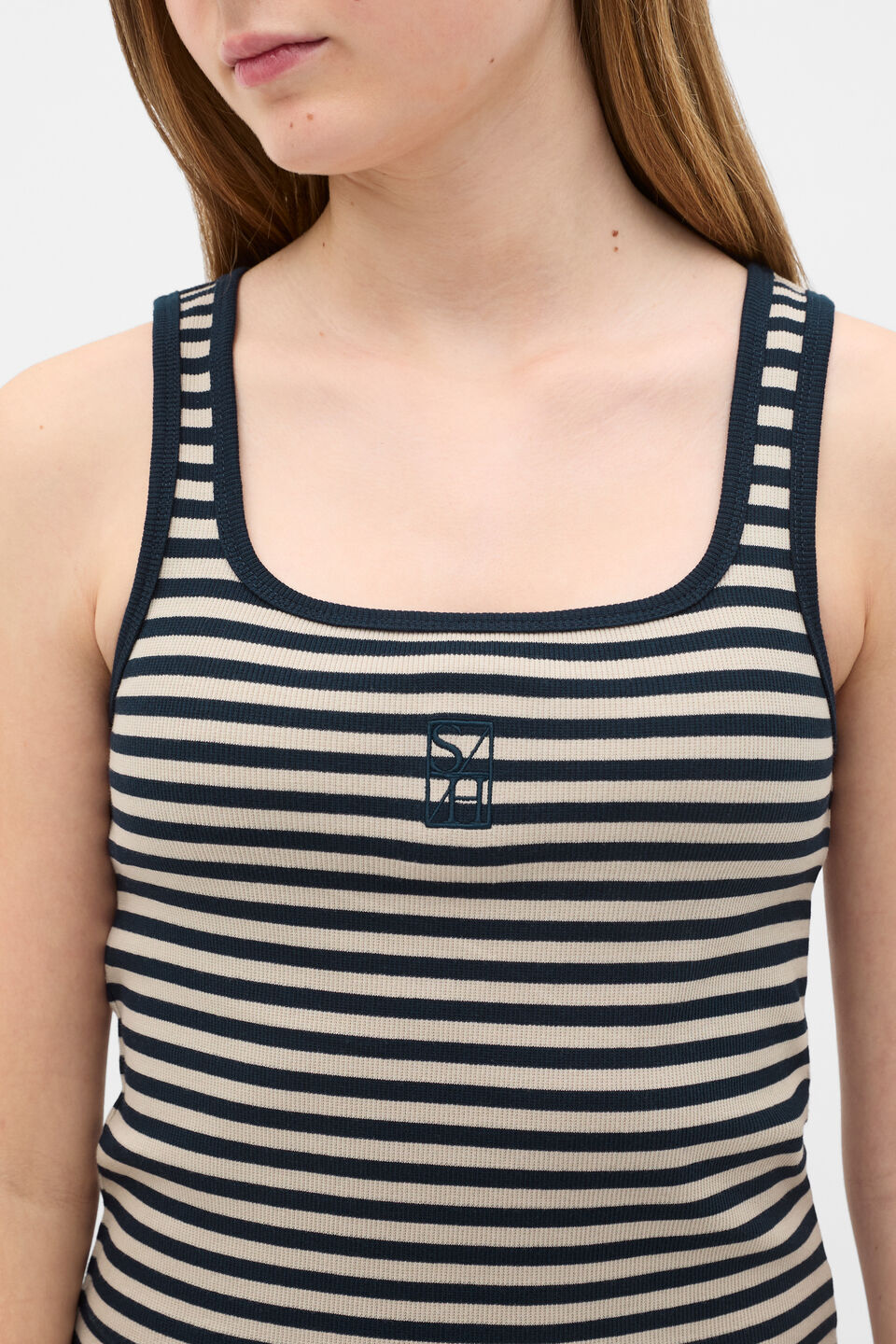 Striped Logo Tank  New Navy