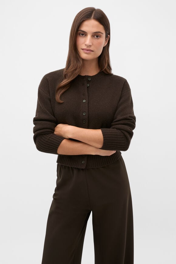 Merino Button Up Knit Cardigan  Coffee Bean  hi-res