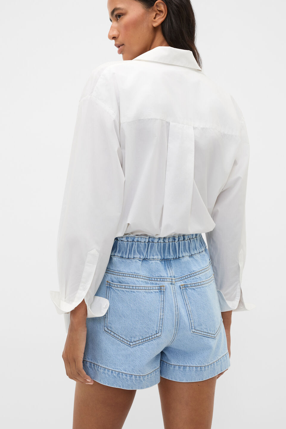 Denim Relaxed Paperbag Short  Glacial Blue Wash