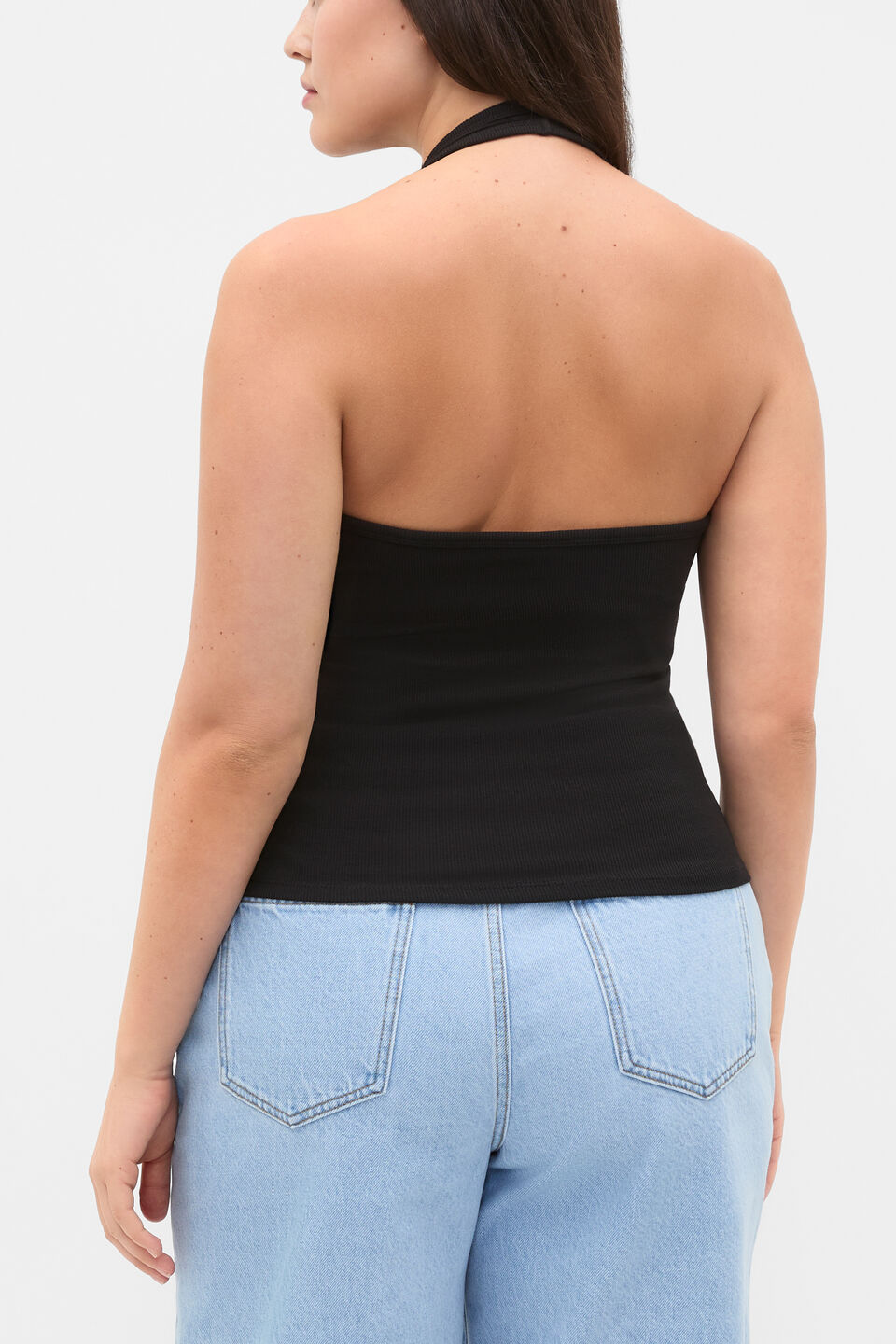 Halter Rib Scoop Neck Tank  Black