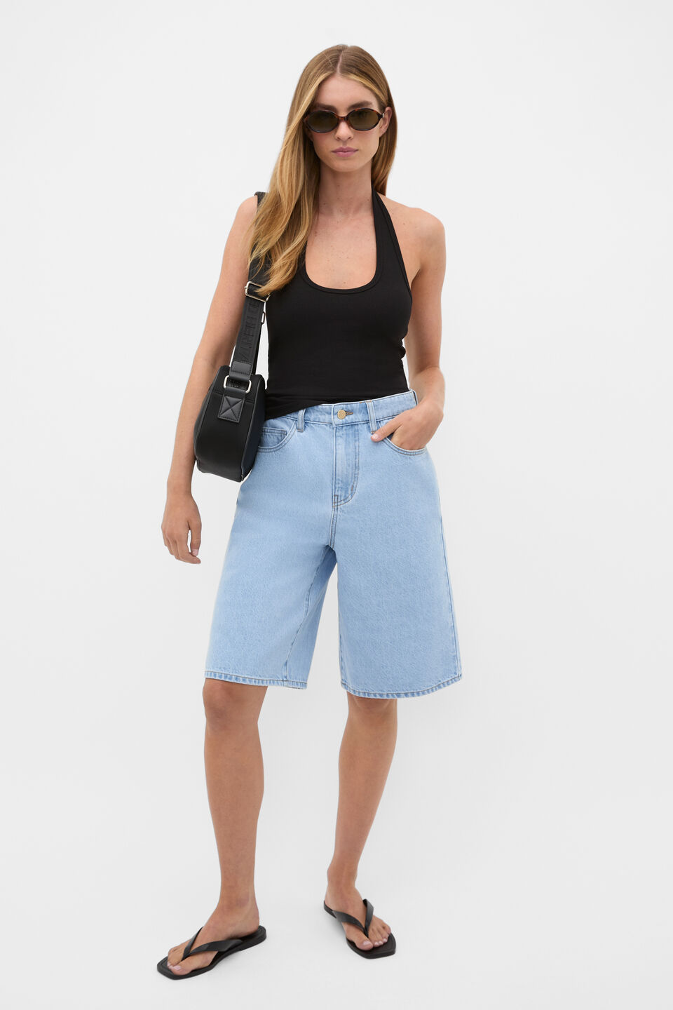 Halter Rib Scoop Neck Tank  Black