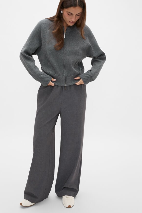 Double Knit Bomber Cardigan  Charcoal Grey Marle  hi-res