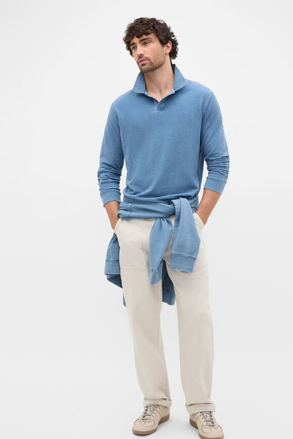 Indigo Long Sleeve Pique Polo  Indigo  hi-res