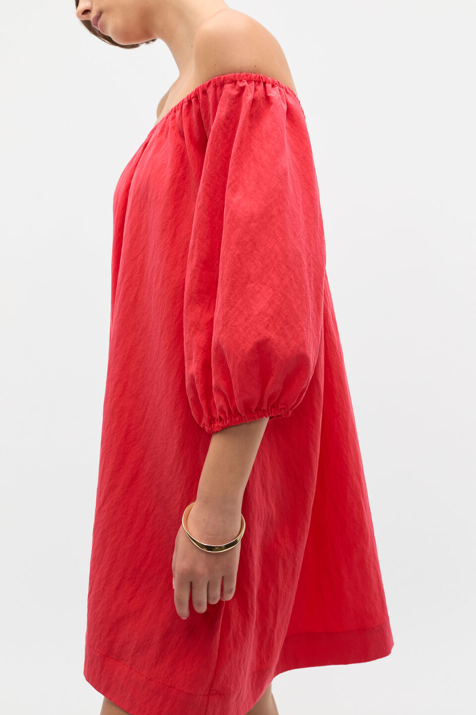 Crushed Elasticated Mini Dress  Electric Crimson