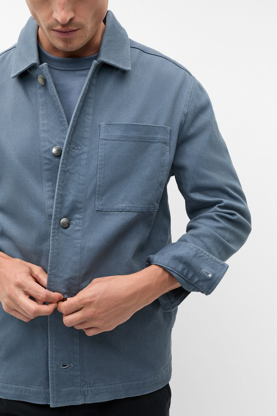 Garment Dyed Twill Overshirt  Storm Blue