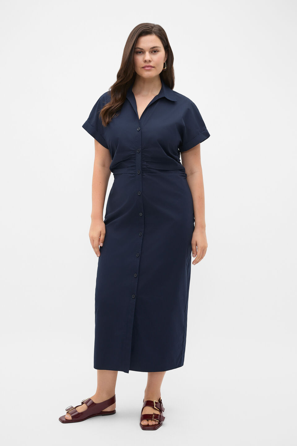 Poplin Ruched Shirt Dress  Twilight Blue