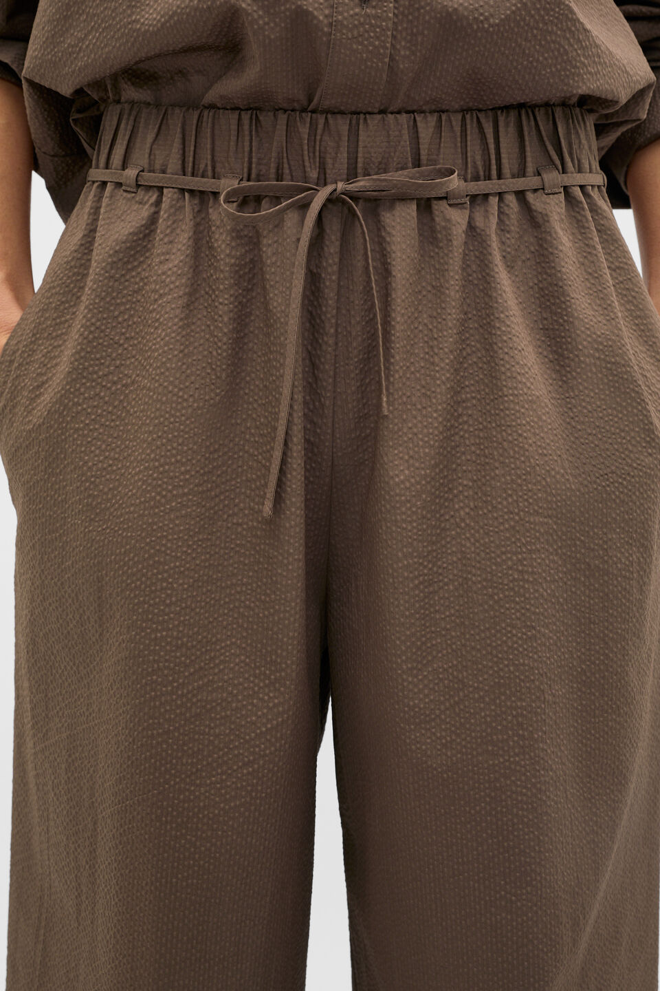Textured Wide Leg Pant  Chestnut