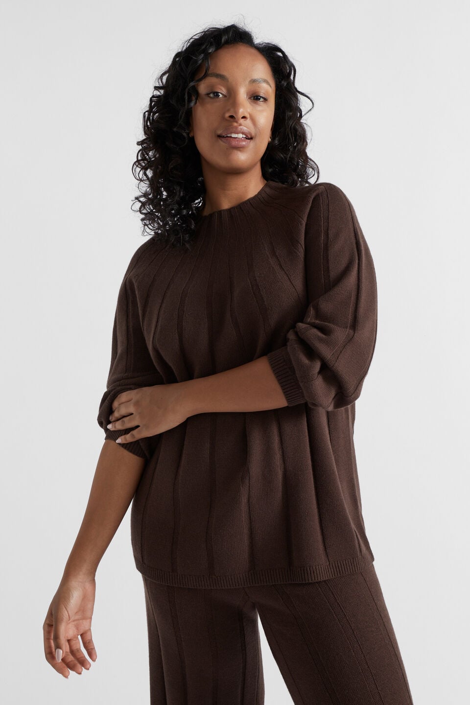Panelled Rib Knit  Dark Espresso