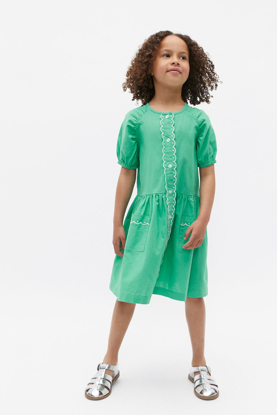 Scallop Trim Dress  Deep Emerald