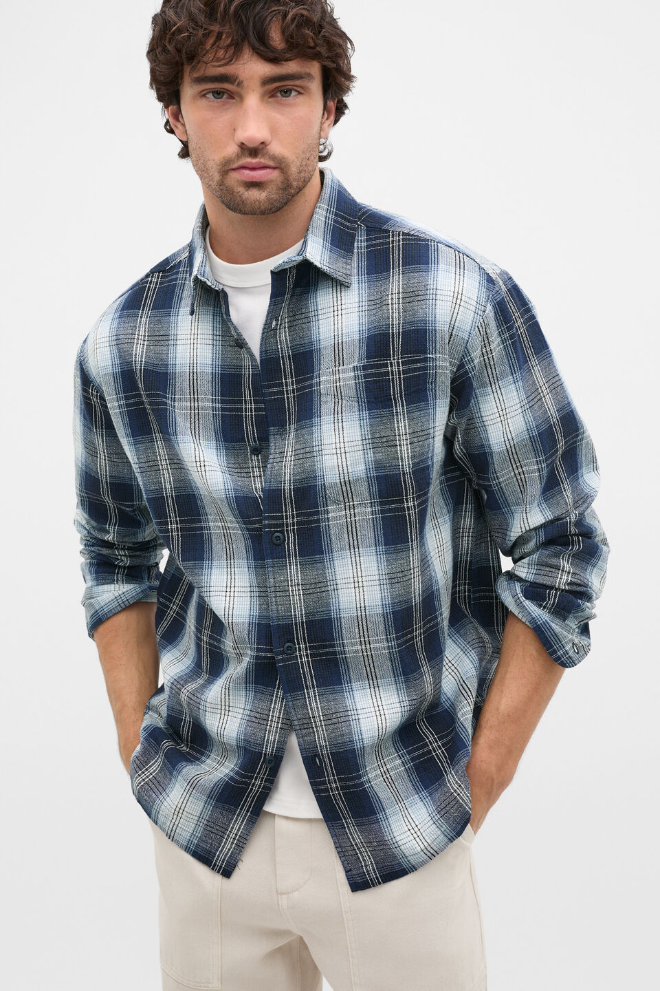 Long Sleeve Cotton Check Shirt  Blue Check
