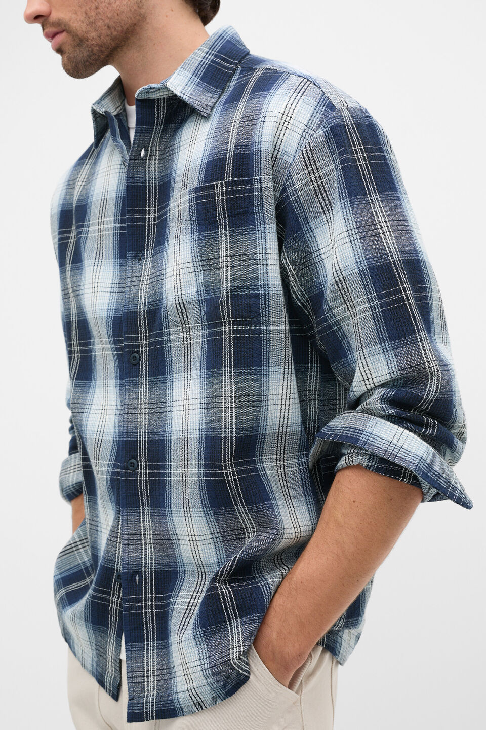 Long Sleeve Cotton Check Shirt  Blue Check