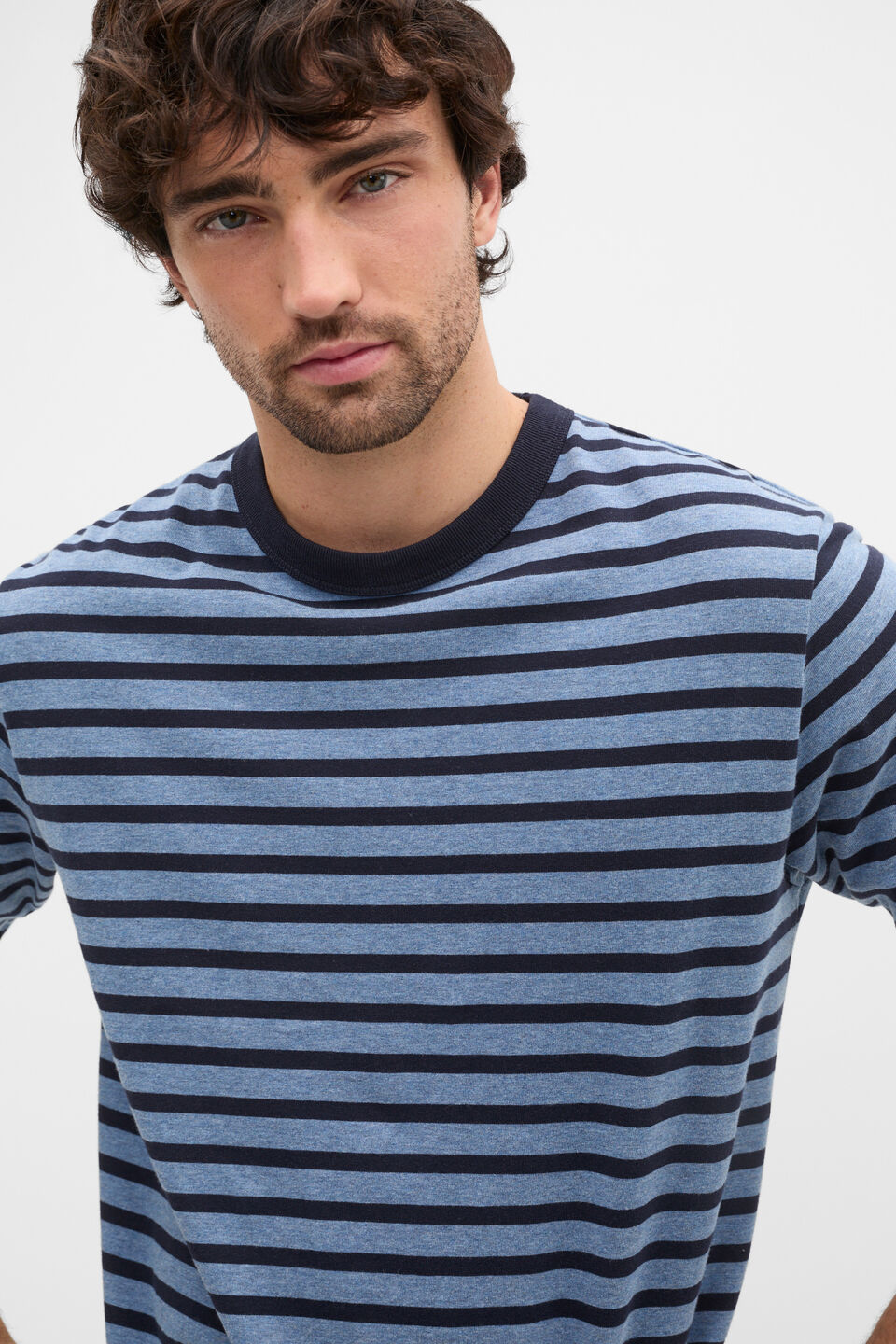Long Sleeve Crew Neck Tee  Blue Midnight Stripe