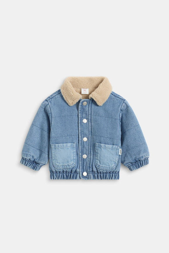 Two Tone Denim Bomber  Mid Blue  hi-res
