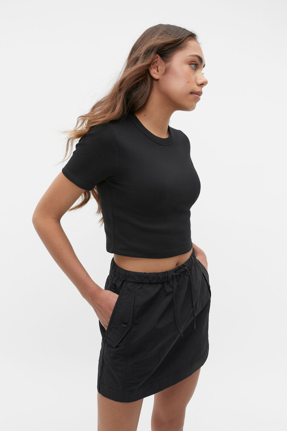 Core Crop Rib Tee  Black