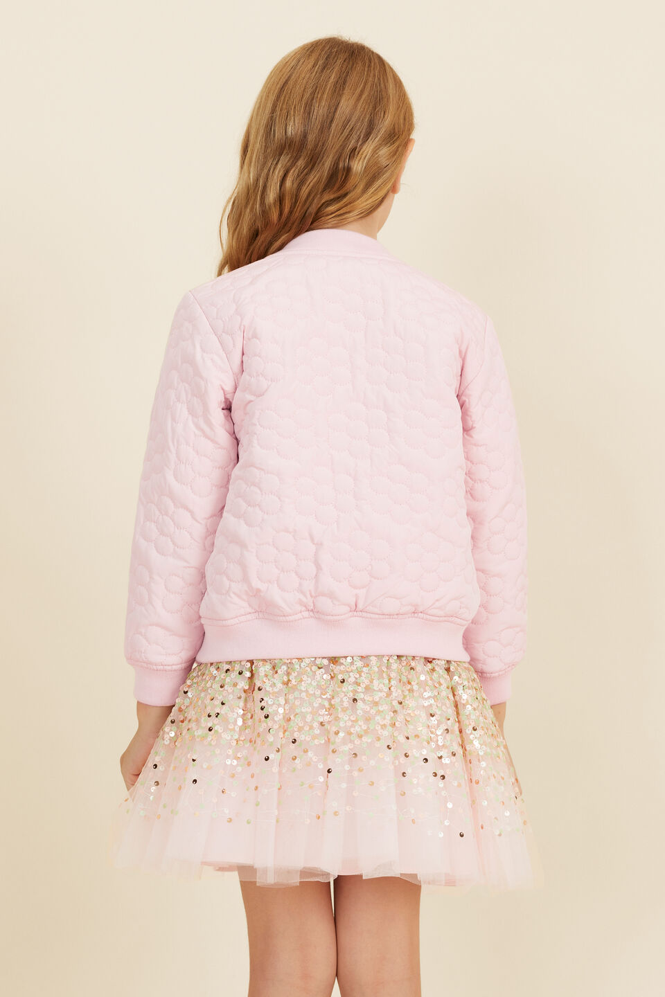 Quilted Daisy Bomber  Dusty Rose