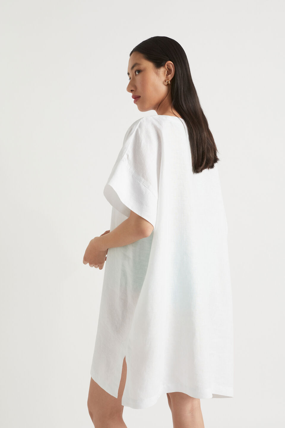 Linen Boatneck Kaftan  White