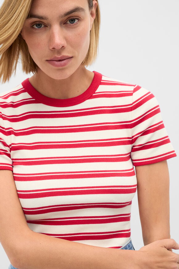 Stripe Rib Tee  Poppy Stripe  hi-res