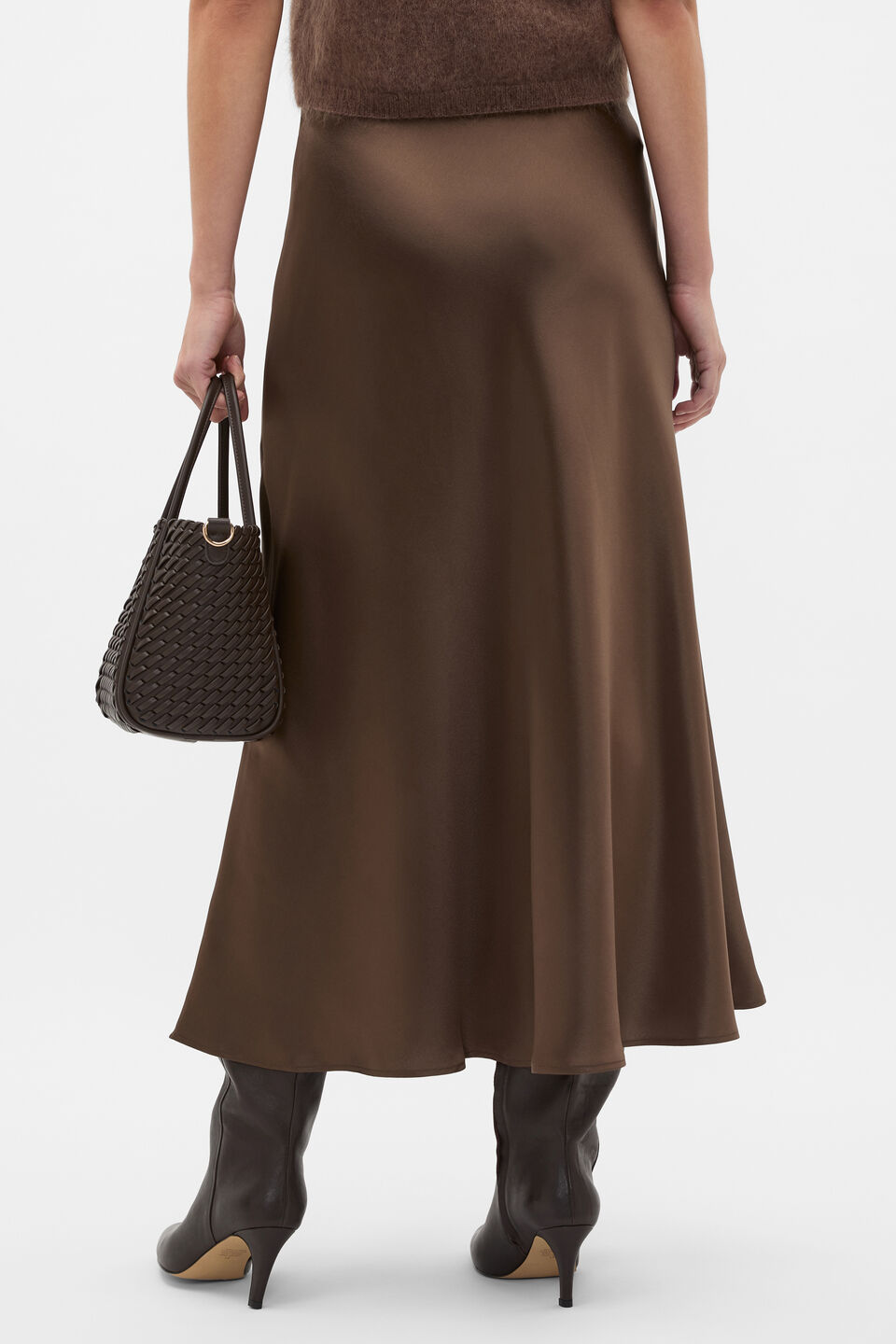 Satin Midi Skirt  Chestnut