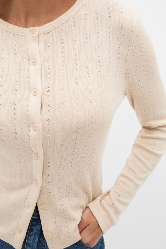 Pointelle Long Sleeve Cardigan  Vanilla Cream  hi-res