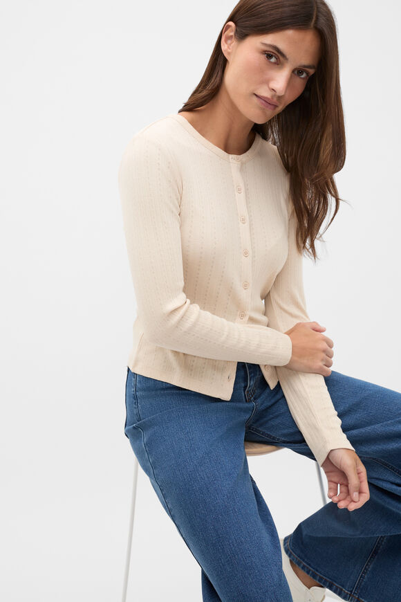 Pointelle Long Sleeve Cardigan  Vanilla Cream  hi-res