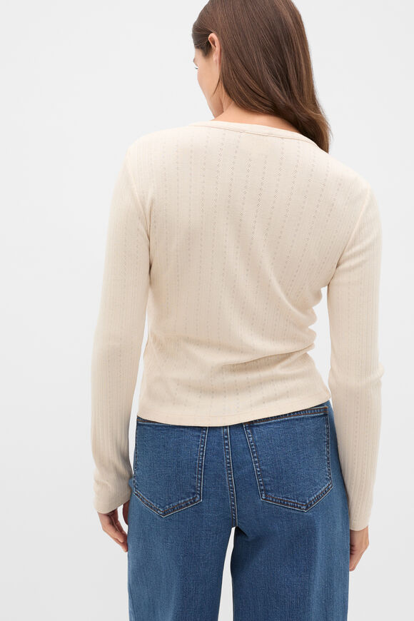 Pointelle Long Sleeve Cardigan  Vanilla Cream  hi-res