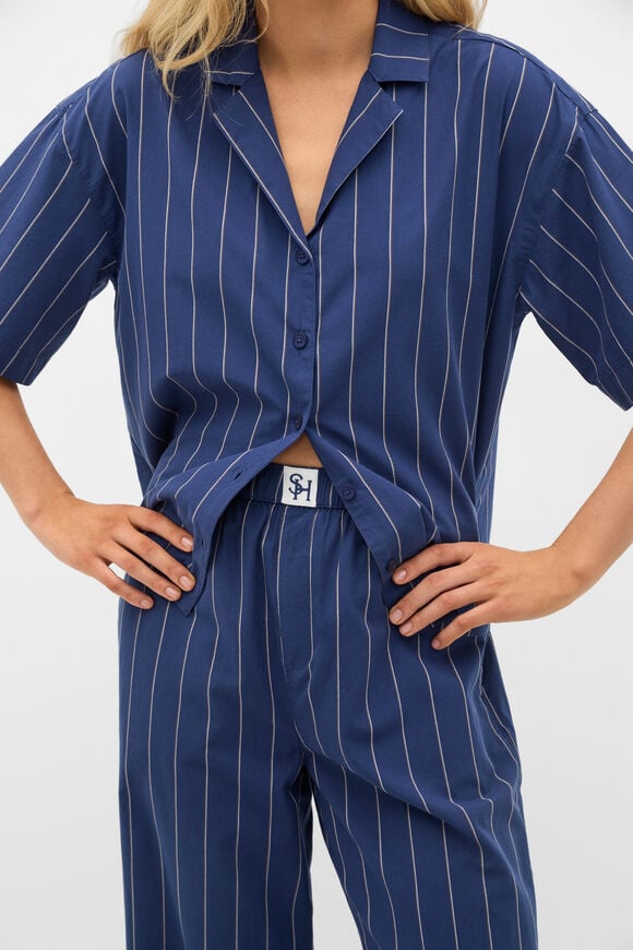 Stripe Shirt and Pant PJ Set  Royal Blue  hi-res