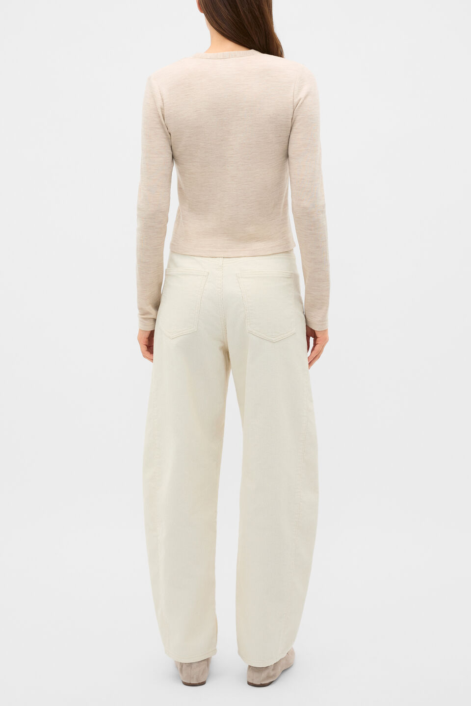Australian Merino Cropped Cardigan  Cashew Cream Marle
