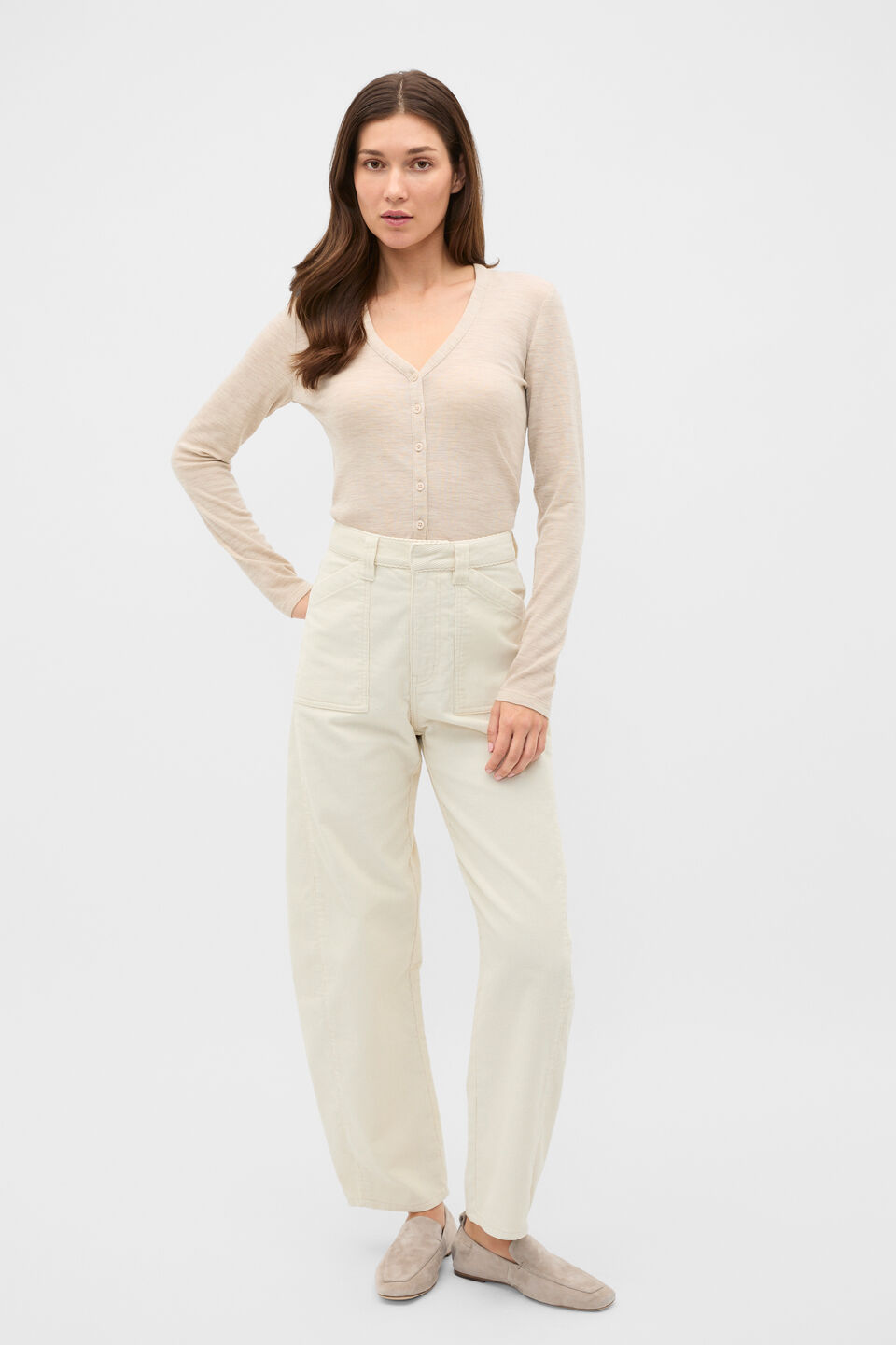 Australian Merino Cropped Cardigan  Cashew Cream Marle