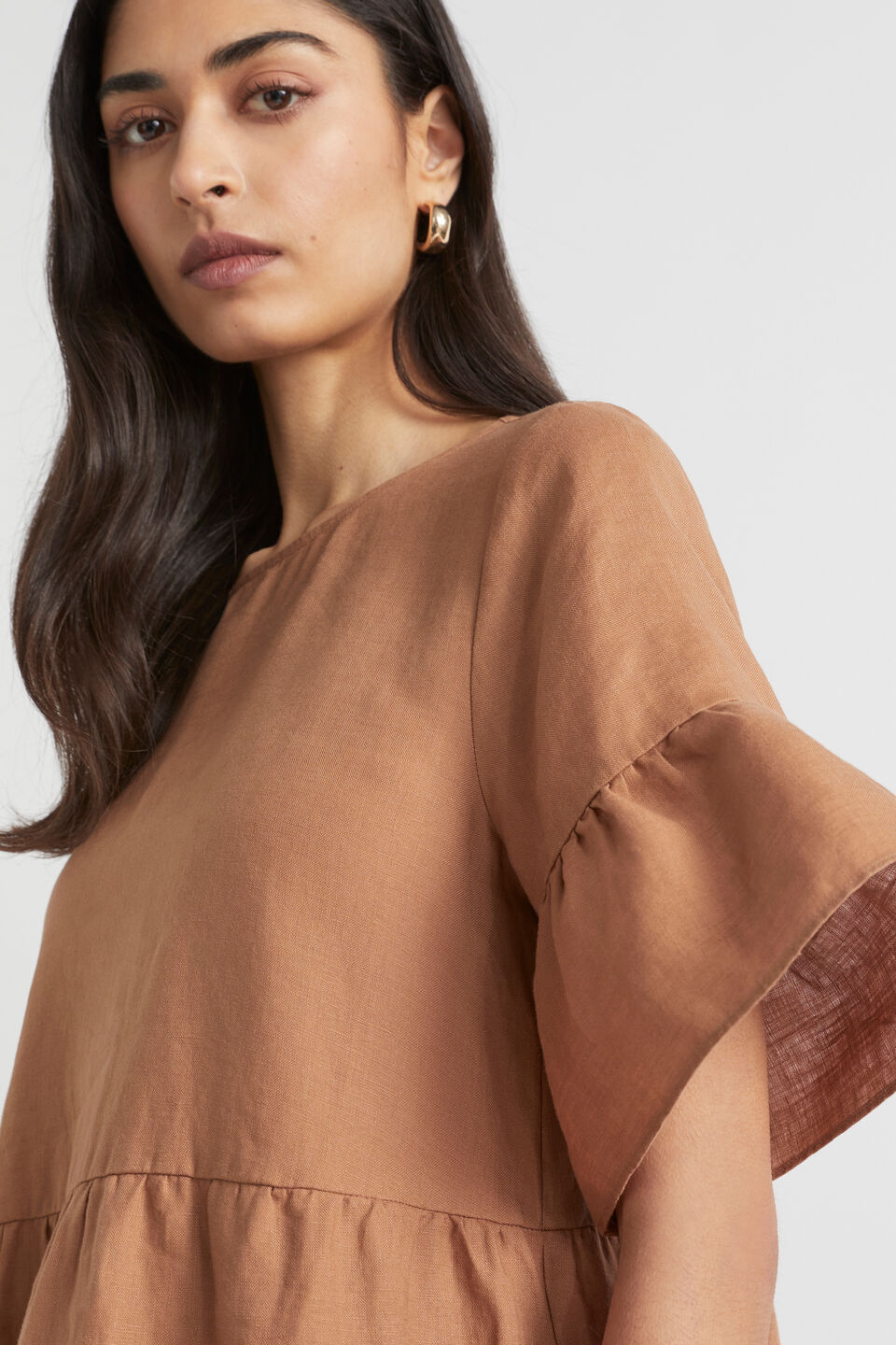 Core Linen Mini Dress  Auburn Brown