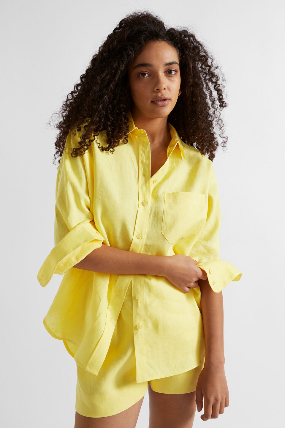 Core Linen Boyfriend Shirt  Lemon Drop