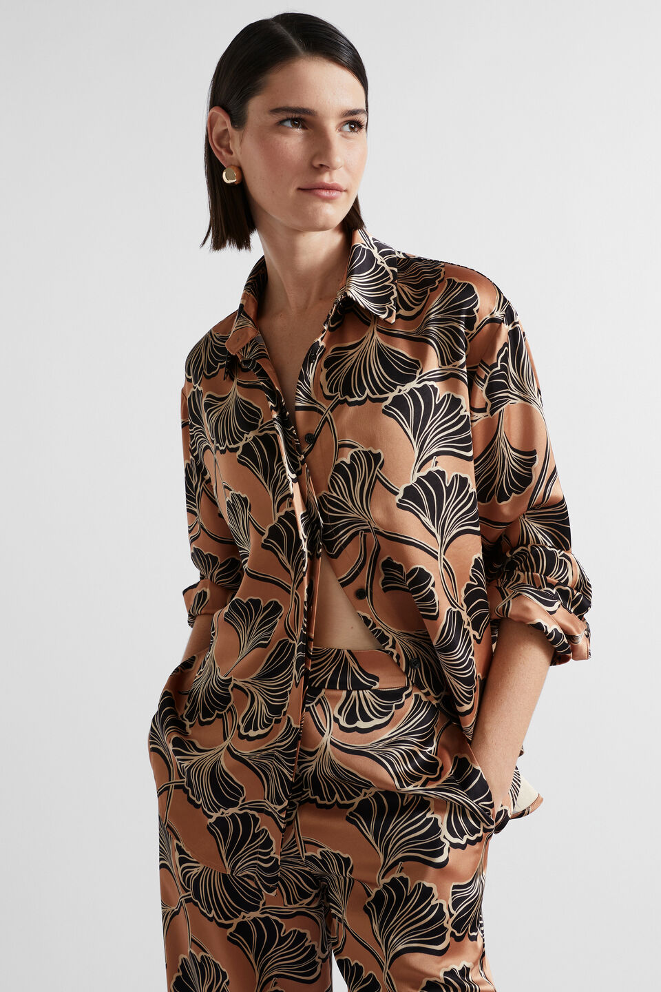 Satin Abstract Floral Shirt  Abstract Floral