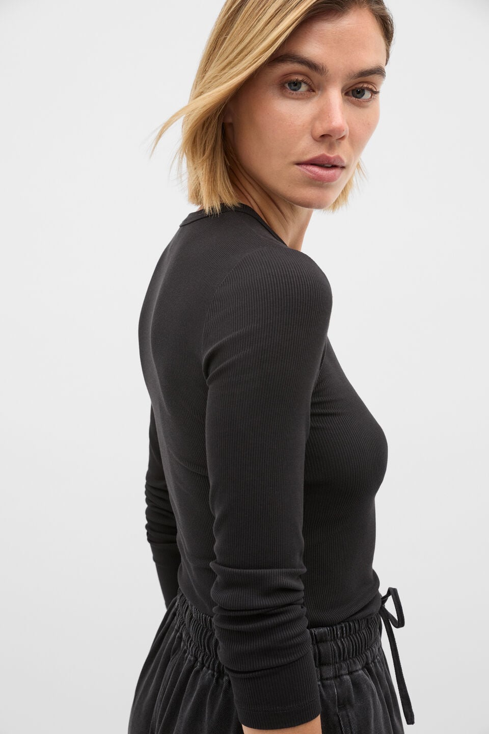 Core Rib Crew Neck Top  Black
