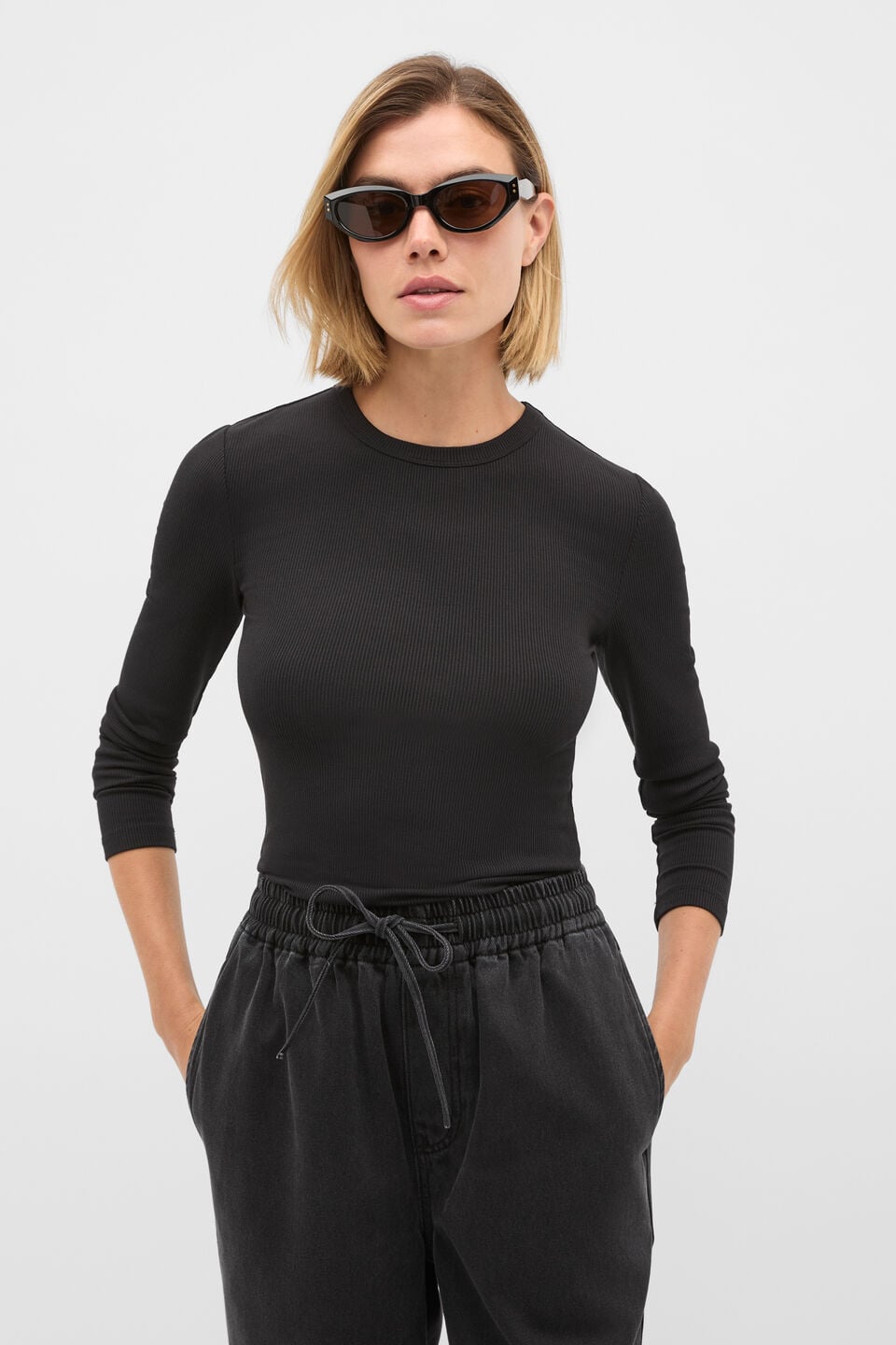 Core Rib Crew Neck Top  Black