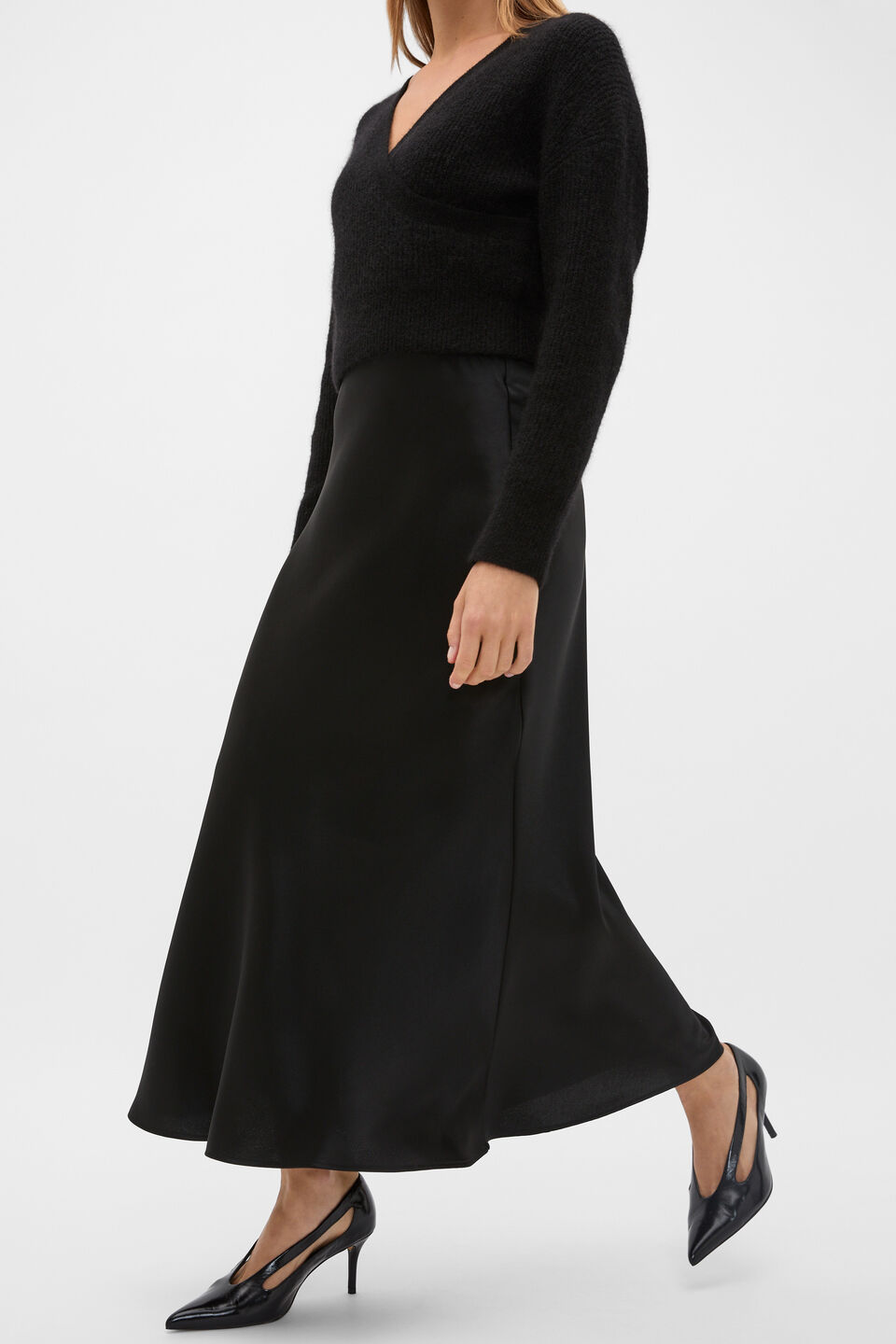 Satin Midi Skirt  Black