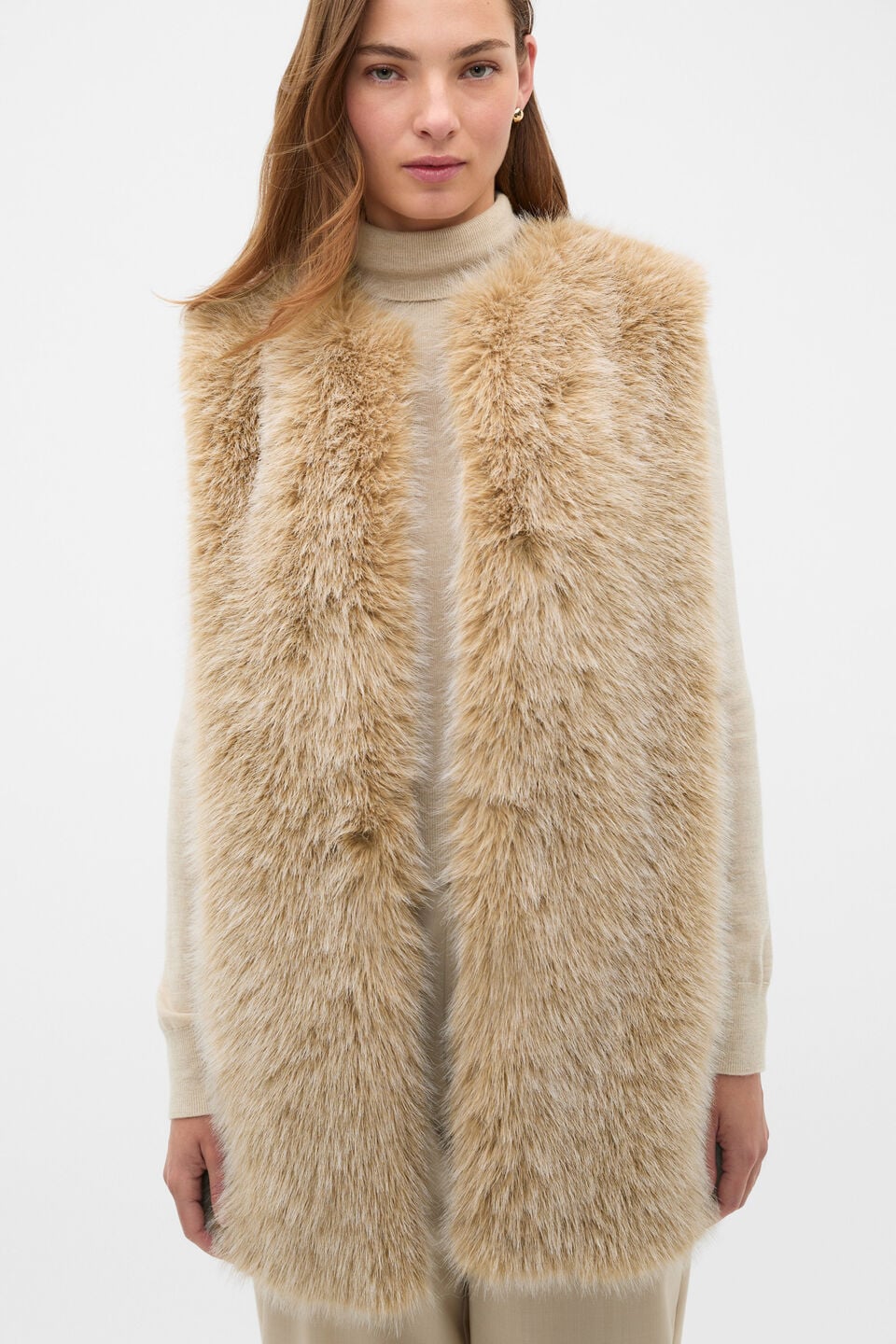 Faux Fur Gilet  Wheat Marle