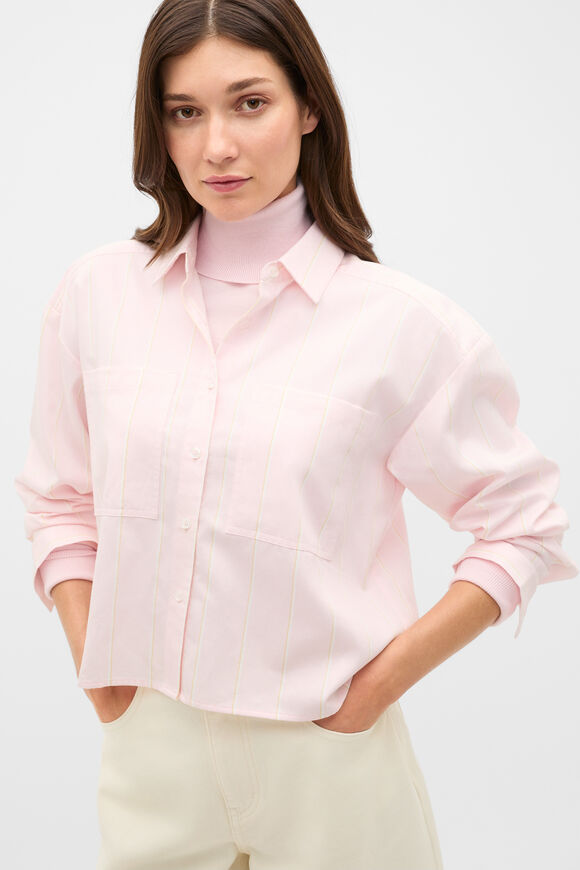 Cotton Cropped Shirt  Primrose Stripe  hi-res