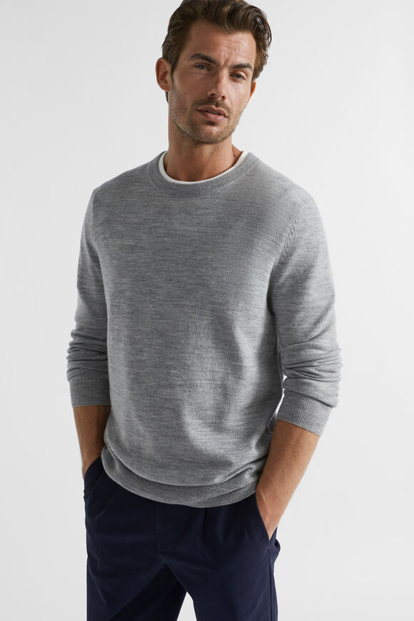 Merino Wool Crew Knit  Grey Marle  hi-res