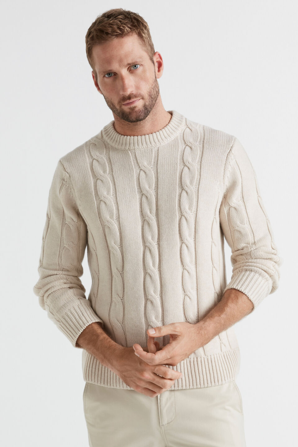 Wool Blend Cable Knit  Stone