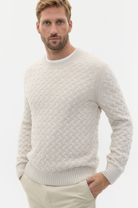 Wool Blend Cable Knit  Cool Stone Marle  hi-res