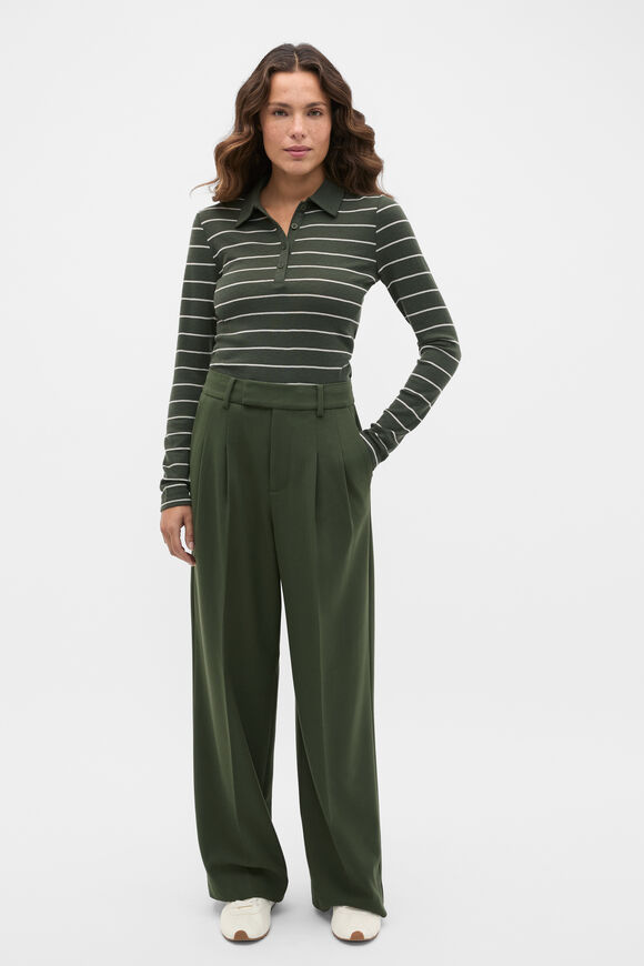 Australian Merino Henley Top  Deep Forest Stripe  hi-res