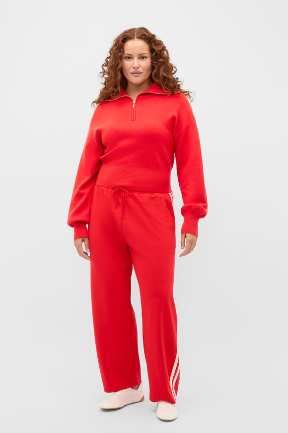 Double Knit Crop Zip Through  Chilli Red  hi-res
