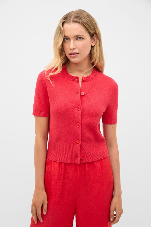 Boucle Short Sleeve Cardigan  Chilli Red  hi-res