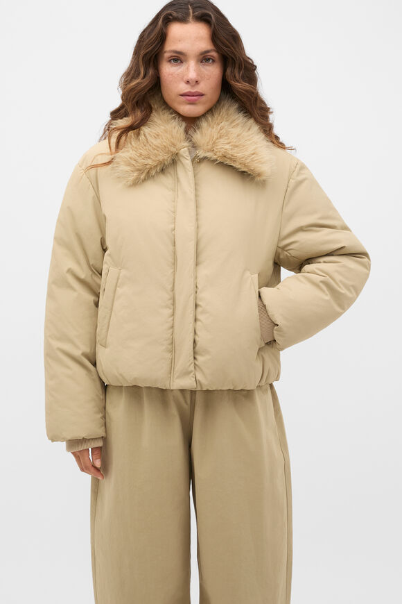Faux Fur Collar Jacket  Caramel Clay  hi-res