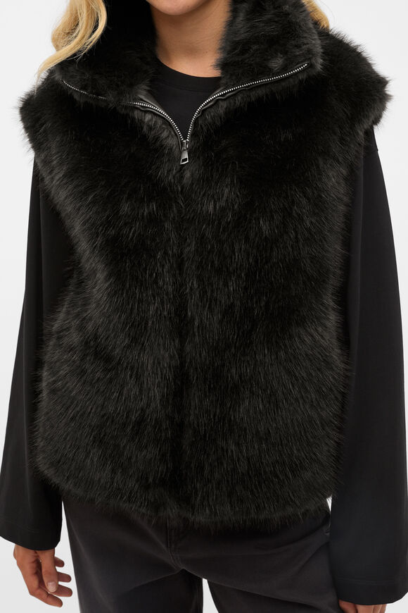 Faux Fur Zip Through Vest  Black  hi-res