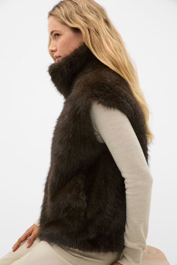 Faux Fur Zip Through Vest  Coffee Bean  hi-res