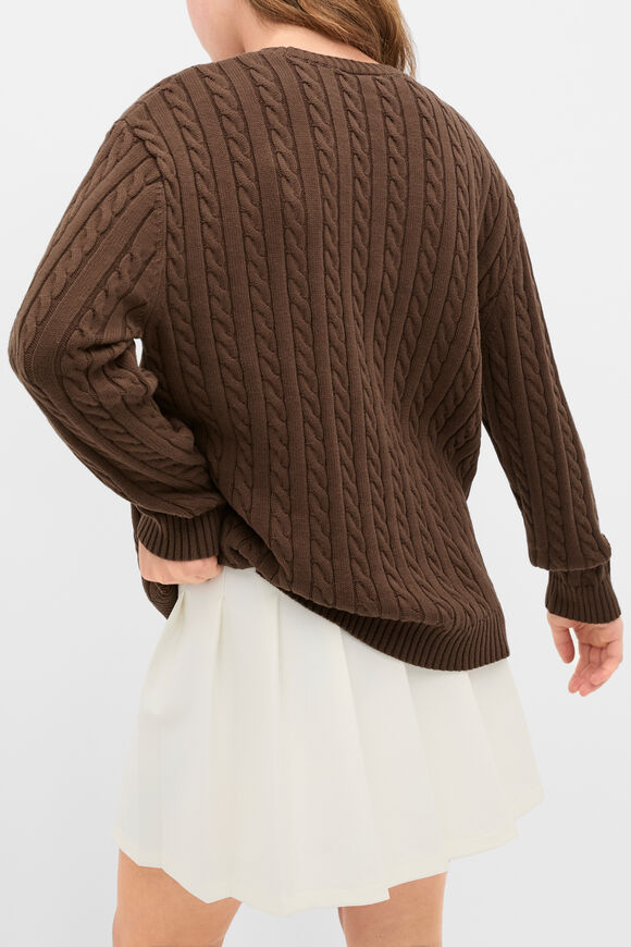 Relaxed Cable Knit Sweater  Chocolate  hi-res