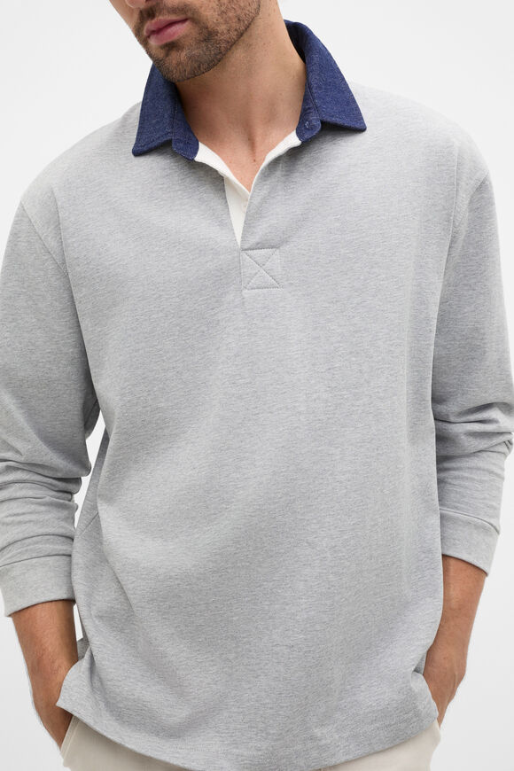 Denim Collar Rugby  Mid Grey Marle  hi-res